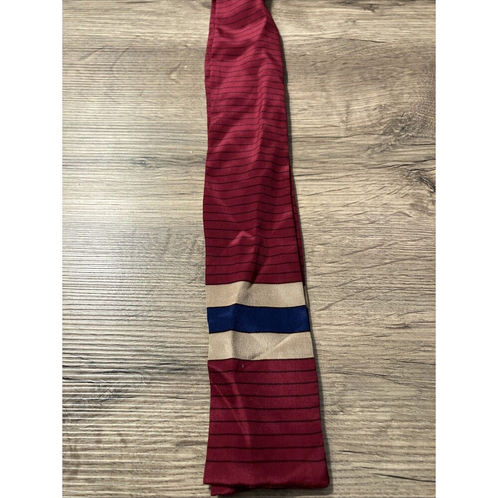 Vintage Specialty House All Silk Skinny Scarf - Wine Stripes Excellent